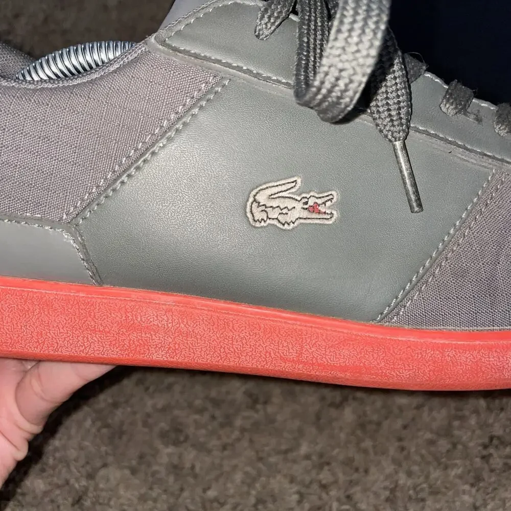 Lacoste Sneaker Men's Sz 13 Green Canvas And Leather Orange Sole